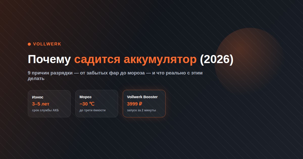 почему садится аккумулятор — 9 причин разрядки, гид Vollwerk 2026