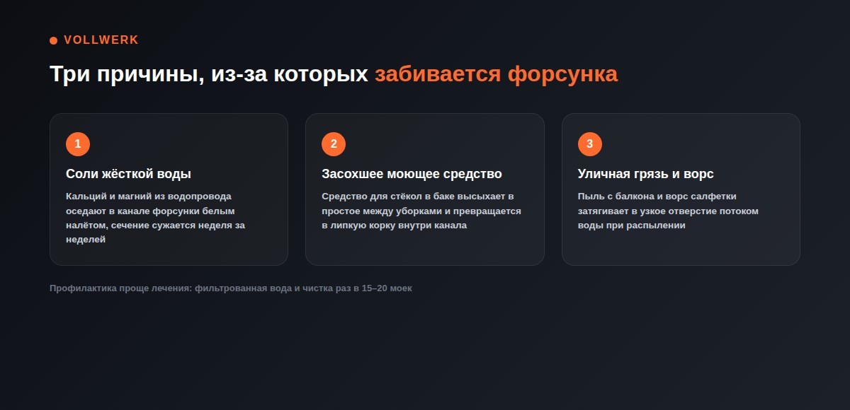 три причины засора форсунки робота мойщика окон