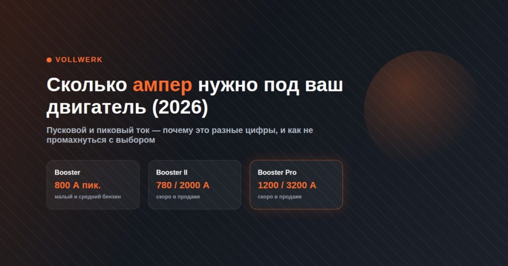 сколько ампер нужно пусковому устройству под двигатель Vollwerk Booster Booster II Booster Pro