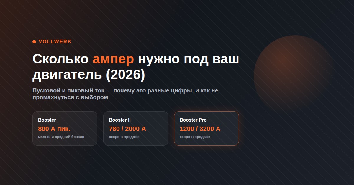 сколько ампер нужно пусковому устройству под двигатель Vollwerk Booster Booster II Booster Pro